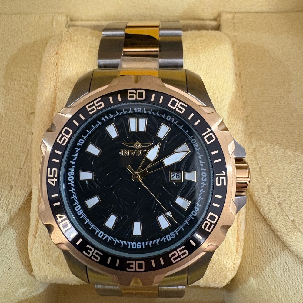 Invicta Gold and Silver Watch with Black Dial